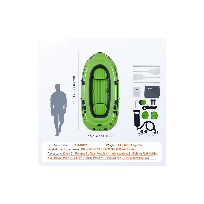 Ilmatäytteinen PVC-vene neljälle 499 kg kantavuus alumiinimelat