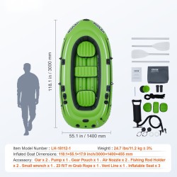 Ilmatäytteinen PVC-vene 3 henkilölle kantavuus 499 kg alumiinimelat