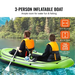 Puhallettava PVC-vene 3 hengelle 340 kg kantavuus 2 istuinta alumiinimelat ja pumppu