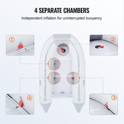 Ilmatäytettävä PVC-muovinen jollavene 4 hengelle meripuisella pohjalla säädettävällä alumiinipenkillä 453 kg kantavuus