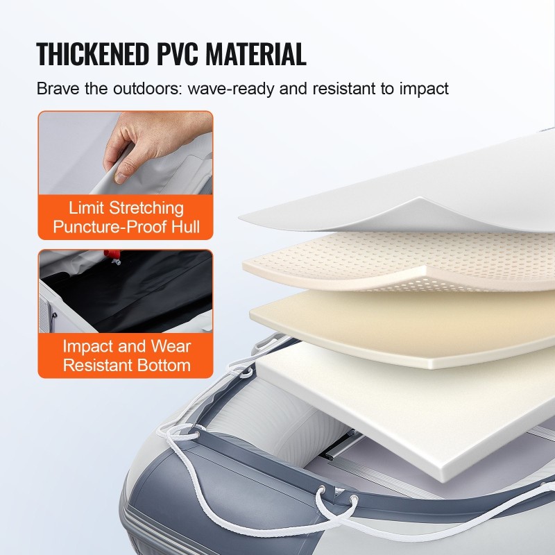 Ilmatäytteinen peräpeilivene PVC 6-paikkainen meripuulattia 4 ilmakammiota alumiinipenkeillä