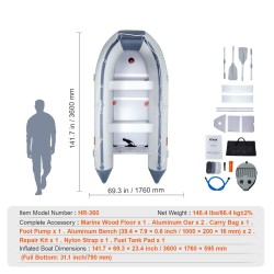 Ilmatäytteinen peräpeilivene PVC 6-paikkainen meripuulattia 4 ilmakammiota alumiinipenkeillä
