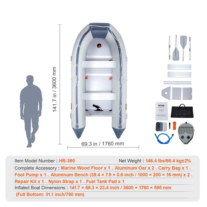 Ilmatäytteinen peräpeilivene PVC 6-paikkainen meripuulattia 4 ilmakammiota alumiinipenkeillä