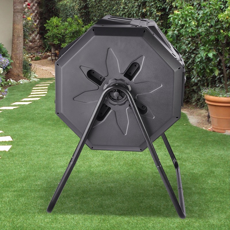 Kaksikammioinen pyörivä kompostori 162,7 litraa BPA-vapaa teräsrunko kaksi liukuovea