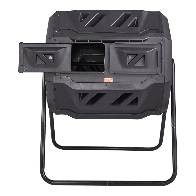 Kaksikammioinen pyörivä kompostori 162,7 litraa BPA-vapaa teräsrunko kaksi liukuovea