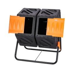 Pyörivä kaksikammioinen 140 litran kompostori teräsrunko BPA vapaa PP muovi puutarhaan ja keittiöjätteille