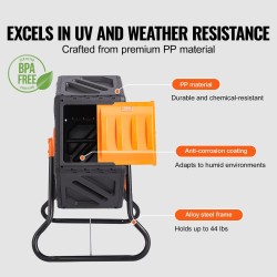 Kompostorirumpu 70 l pyörivä kompaktilla teräsrungolla ja liukuovella