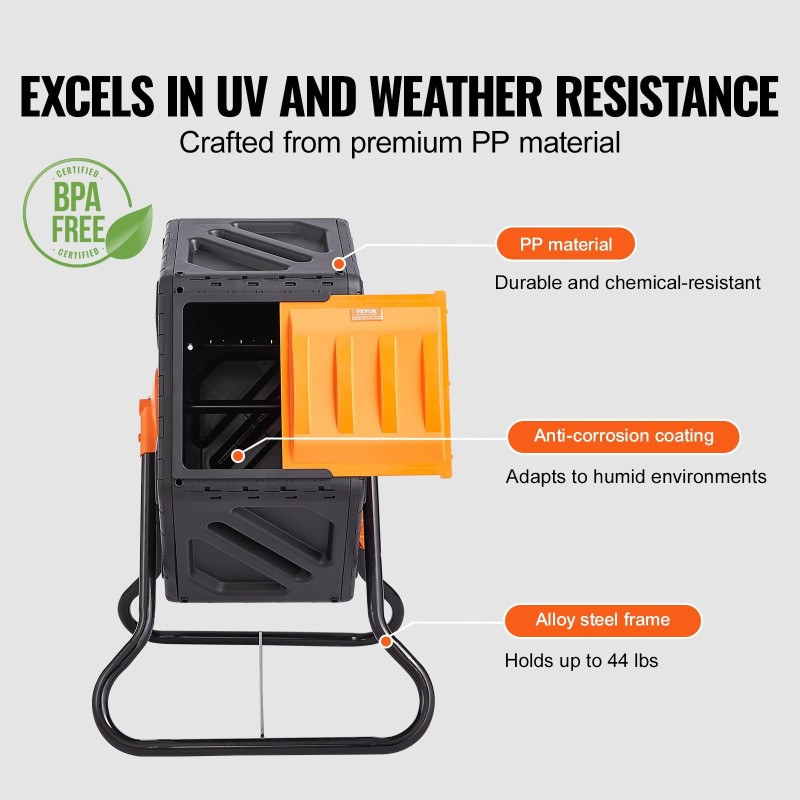 Kompostorirumpu 70 l pyörivä kompaktilla teräsrungolla ja liukuovella