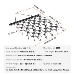 Ketjuäes Q235-teräs 1,22 x 1,22 m 69 piikkiä mönkijälle ja traktoreille