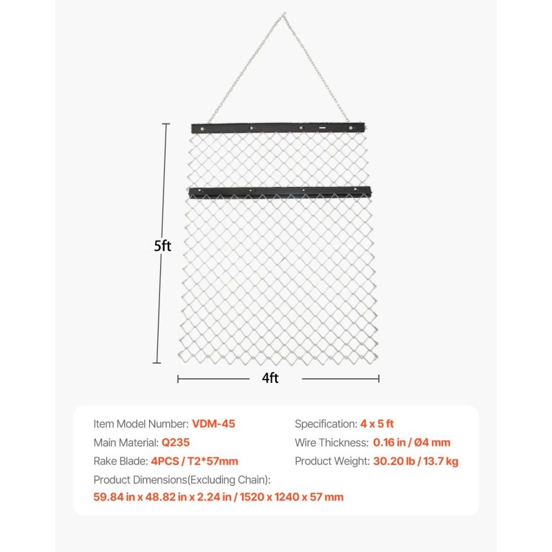 Ketjuäes Q235-terästä 1520×1240 mm nurmikon ja sorateiden tasoitukseen mönkijä ja pientraktoriyhteensopiva