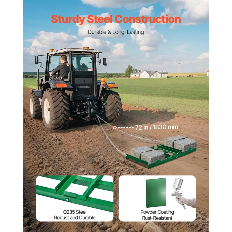 Vedettävä piikkiäes teräs 122 cm työleveys 1830 mm ketjulla