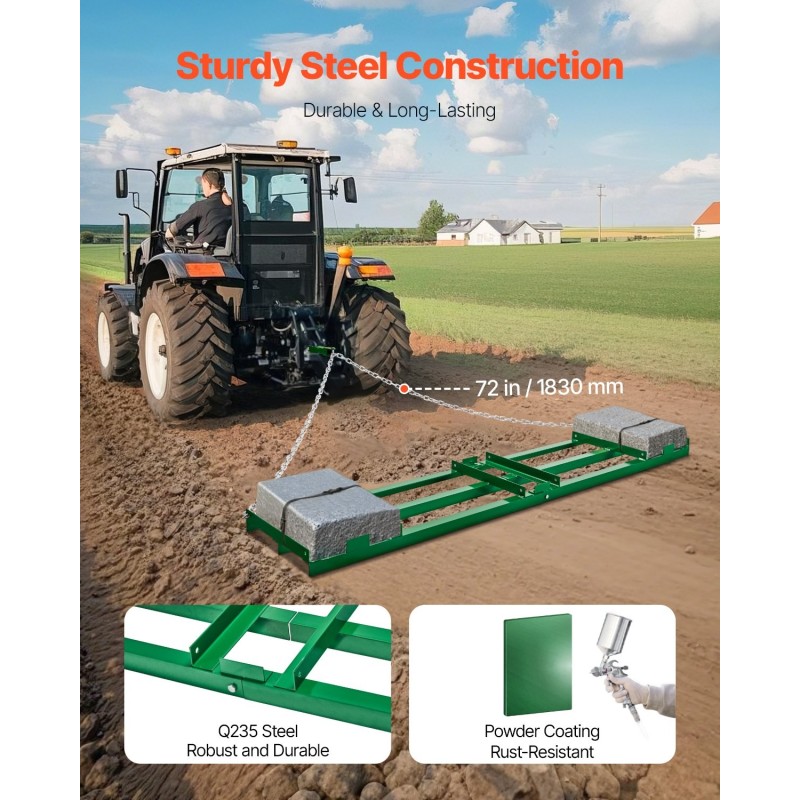 Vedettävä piikkiäes Q235-teräs 2435 mm pituus 1830 mm ketju mönkijä traktori ruohonleikkuri