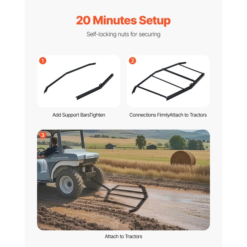 Vedettävä 72 tuuman piikkiäes teräsrunko sorapintojen tasaamiseen tapillisella vetokiinnityksellä