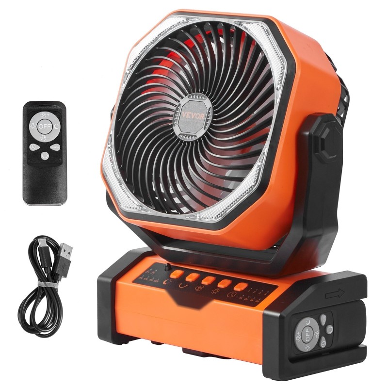 Ladattava pöytätuuletin ABS-muovia suurella akulla LED-lyhdyllä neljällä nopeudella automaattikääntö