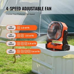 Ladattava pöytätuuletin 20000mAh akku 4 nopeutta LED lyhty 360 asteen