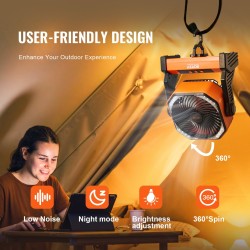 Ladattava pöytätuuletin 20000mAh akku 4 nopeutta LED lyhty 360 asteen