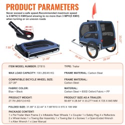 Lemmikkipyöräkärry hiiliteräsrunko 45 kg kantavuus taittuva yhteensopiva 22–28 tuuman pyöriin