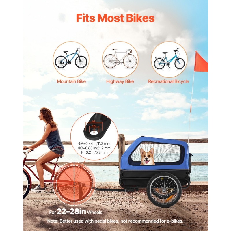 Koirien pyöräkärry taitettava hiiliteräsrunko 40 kg kantavuus turvatalutin 16-tuumaiset pyörät