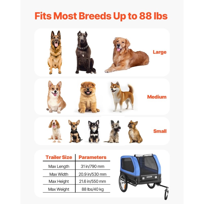 Koirien pyöräkärry taitettava hiiliteräsrunko 40 kg kantavuus turvatalutin 16-tuumaiset pyörät