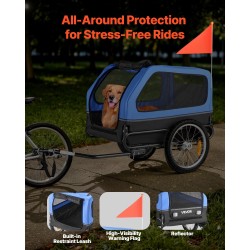 Koirien pyöräkärry taitettava hiiliteräsrunko 40 kg kantavuus turvatalutin 16-tuumaiset pyörät