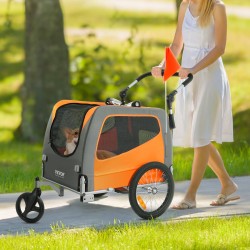 Polkupyöräkärry koiralle kaksikäyttöinen hiiliteräsrunko 30 kg oranssi harmaa