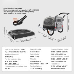 Koiran pyöräkärry hiiliteräsrunko 40 kg kantavuus kaksikäyttöinen taittuva runko pikakiinnitteiset pyörät