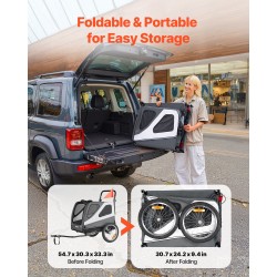 Koirapyöräkärry kaksikäyttöinen teräsrunko 45 kg kantavuus 16-tuumaiset ilmatäytteiset pyörät yleismallisella pyöräkiinnikkeellä