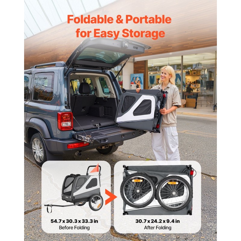 Koirapyöräkärry kaksikäyttöinen teräsrunko 45 kg kantavuus 16-tuumaiset ilmatäytteiset pyörät yleismallisella pyöräkiinnikkeellä