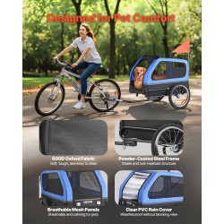 Kaksitoiminen säänkestävä koiran pyöräkärry ja lemmikkiratas hiiliteräsrunko 40 kg