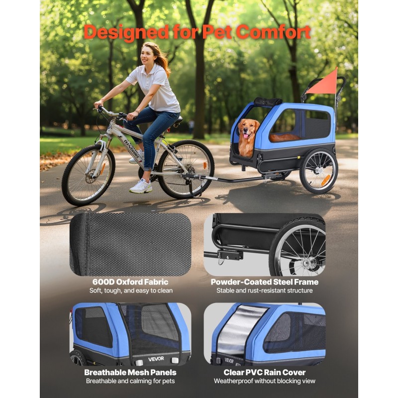 Kaksitoiminen säänkestävä koiran pyöräkärry ja lemmikkiratas hiiliteräsrunko 40 kg