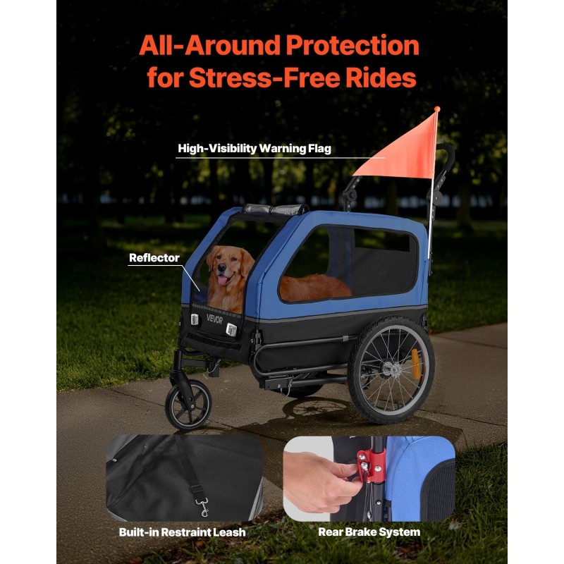 Kaksitoiminen säänkestävä koiran pyöräkärry ja lemmikkiratas hiiliteräsrunko 40 kg