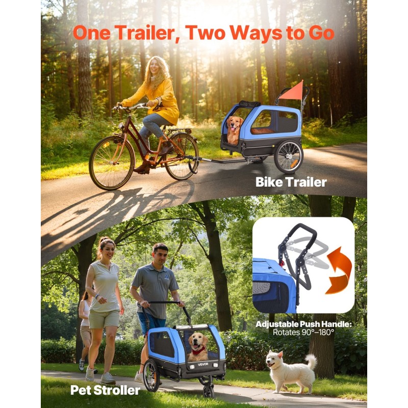 Kaksitoiminen säänkestävä koiran pyöräkärry ja lemmikkiratas hiiliteräsrunko 40 kg