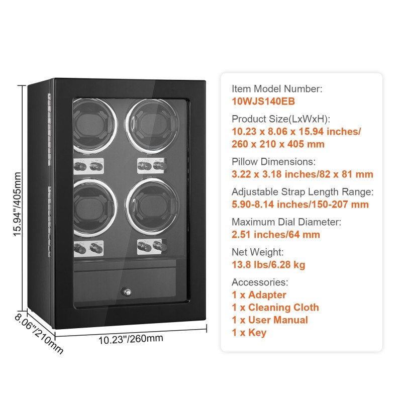 Kellonvetäjä neljälle automaattikellolle korkeatiheyksinen runko akryyliovi neljä japanilaista moottoria