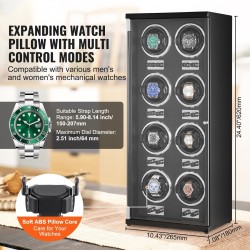 Kellonpyörittäjä 8 automaattikelloa 8 Mabuchi-moottoria sininen LED akryylirunko musta PU-sisusta