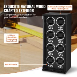 Kellonpyörittäjä 8 automaattikelloa 8 Mabuchi-moottoria sininen LED akryylirunko musta PU-sisusta