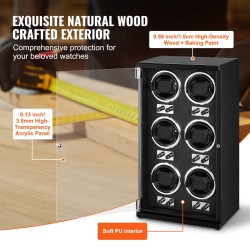 Kellonpyörittäjä kuudelle automaattikellolle kuusi japanilaista Mabuchi-moottoria sininen LED korkeatiheyksinen runko musta