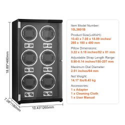 Kellonpyörittäjä kuudelle automaattikellolle kuusi japanilaista Mabuchi-moottoria sininen LED korkeatiheyksinen runko musta