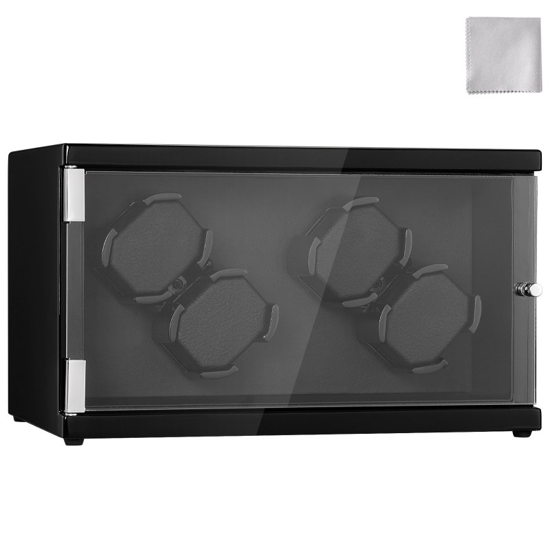 Kellonpyörittäjä neljälle automaattikellolle kahdella japanilaisella moottorilla sininen LED-valaistus akryyliovi musta