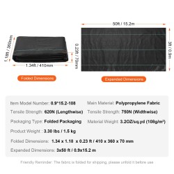 Maisemointikangas polypropeeninen 0,9 x 15,2 m 108 g/m² rikkaruohojen torjuntaan