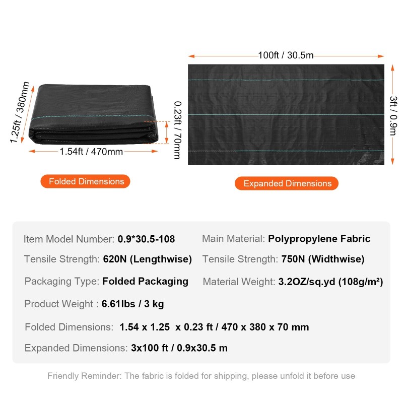 Rikkaruohokangas kudottu polypropeeni 0,9 x 30,5 m 108 g/m² musta puutarha