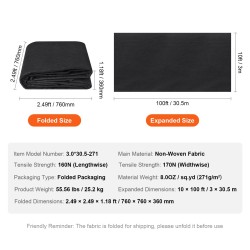 Nonwoven-geotekstiili 3,0 x 30,5 m 271 g/m² musta rikkaruohosuoja