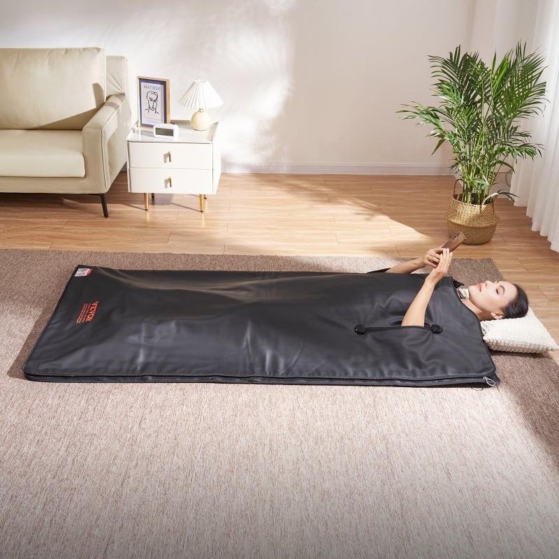 Infrapunasaunapeitto kotikäyttöön hiilikuituelementit säädettävä lämpötila 35–85°C ajastin 1–60 minuuttia käsiaukot