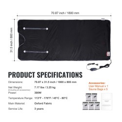 Infrapunasaunapeitto Oxford kangas 180 x 80 cm kahdella käsiaukolla kevyt