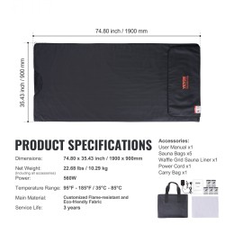 Kaukoinfrapunasaunapeitto PU-saunapussilla ja puuvillavuorella hiilikuitulämmityksellä jade- ja germaanikivillä 1900x900mm