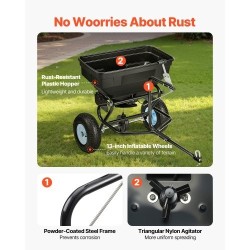 Vedettävä levitin 59 kg säiliö 13 tuuman pneumaattiset renkaat 0–3 m levitysleveys