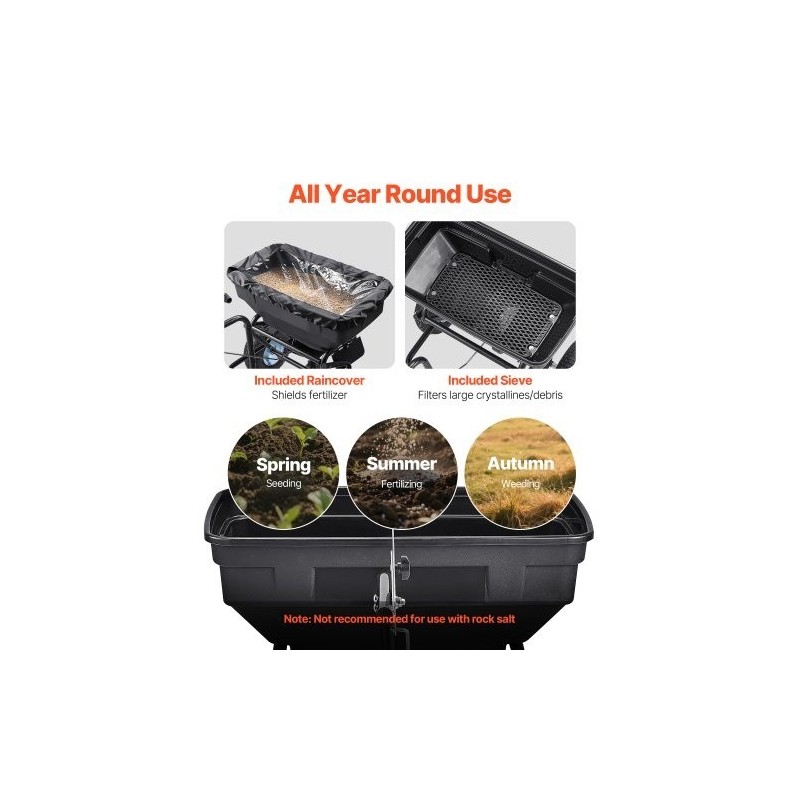 Vedettävä levitin 59 kg säiliö 13 tuuman pneumaattiset renkaat 0–3 m levitysleveys