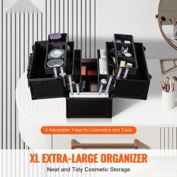 Suurikokoinen meikkilaukku kuusitasoinen alumiinirunkoinen matkakäyttöön säädettävillä välilevyillä