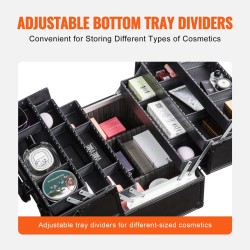 Suurikokoinen meikkilaukku kuusitasoinen alumiinirunkoinen matkakäyttöön säädettävillä välilevyillä