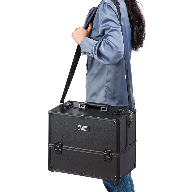 Suurikokoinen meikkilaukku kuusitasoinen alumiinirunkoinen matkakäyttöön säädettävillä välilevyillä