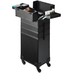 Suuri meikkilaukku MDF ja alumiinirunko viisi osainen rakenne irrotettavat osastot kääntyvin pyörin